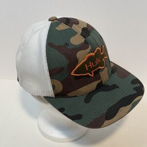 HUK Bass Camo Adjustable Trucker Hat Snapback Mesh Orange HUK Fishing Logo